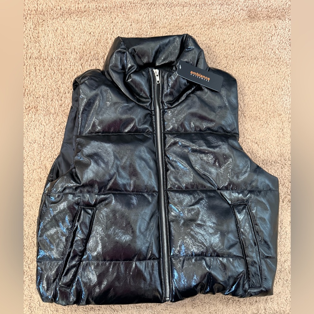 Ambiance Shiny Black Puffer Vest